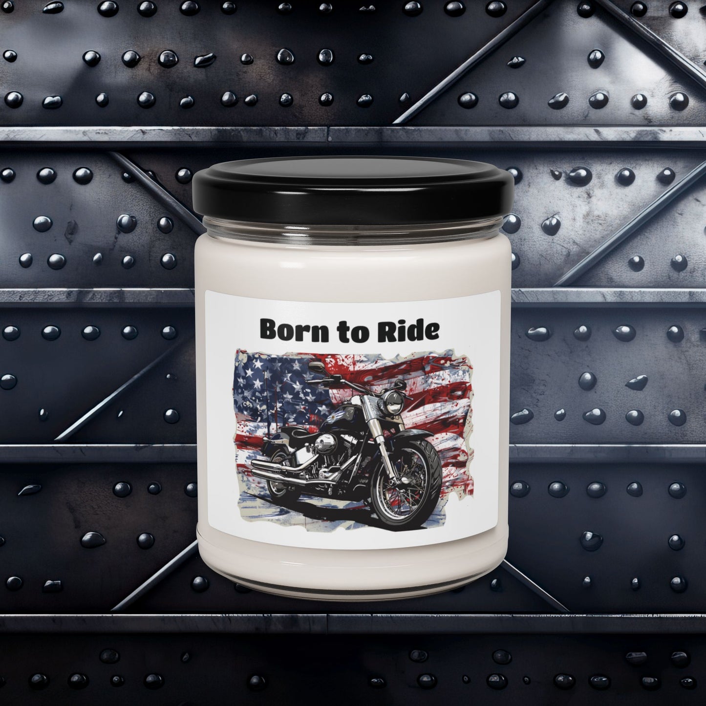 Patriotic Born to Ride with USA flag, motorcycle scented Soy Candle, 9oz