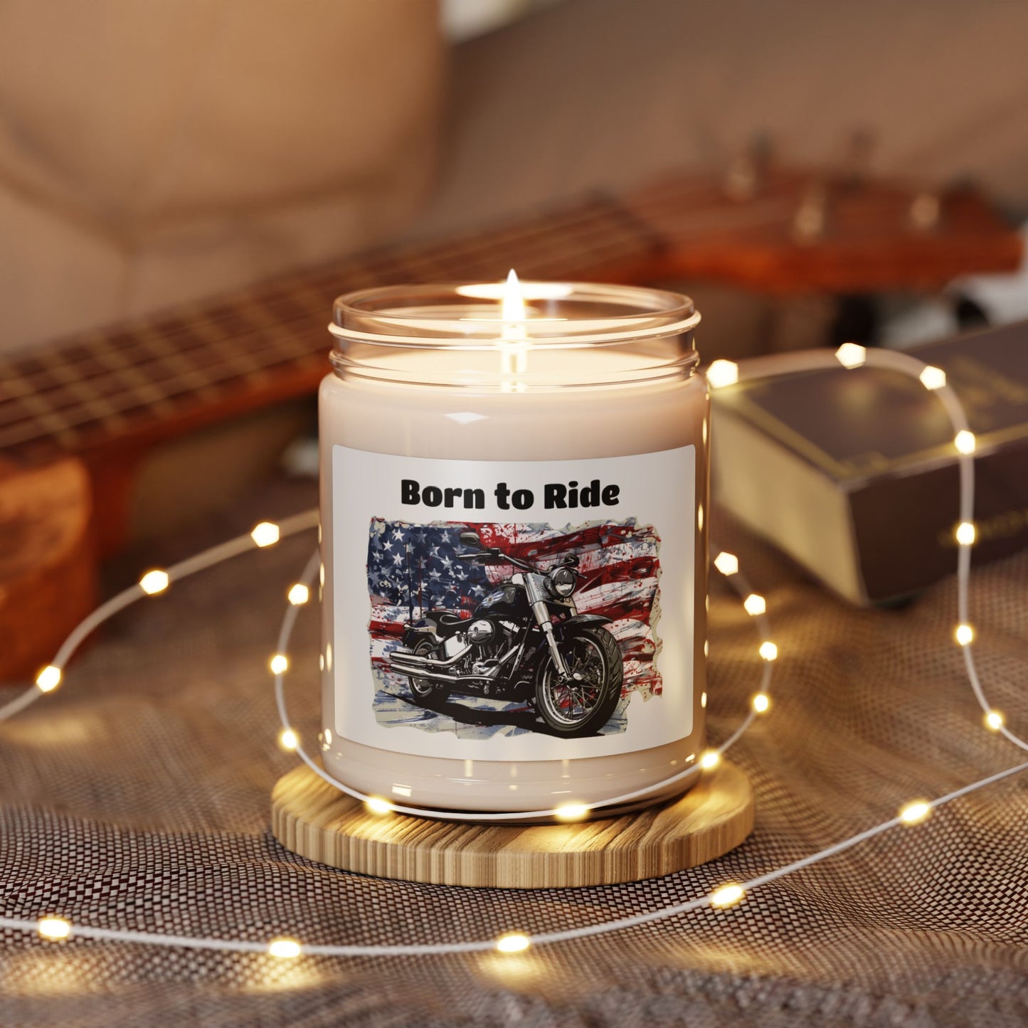 Patriotic Born to Ride with USA flag, motorcycle scented Soy Candle, 9oz