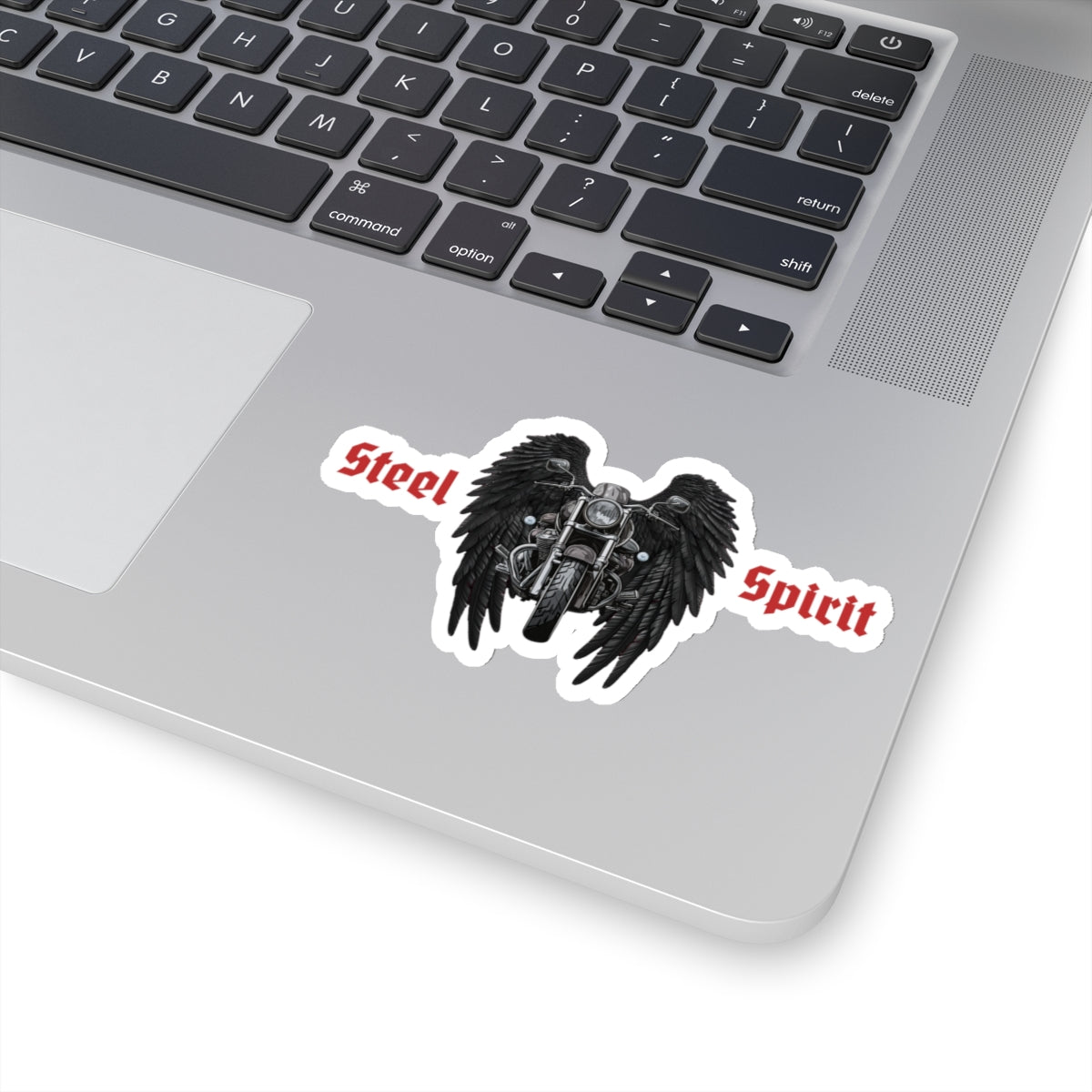 Steel Spirit motorcycle with angel wings logo, vinyl stickers