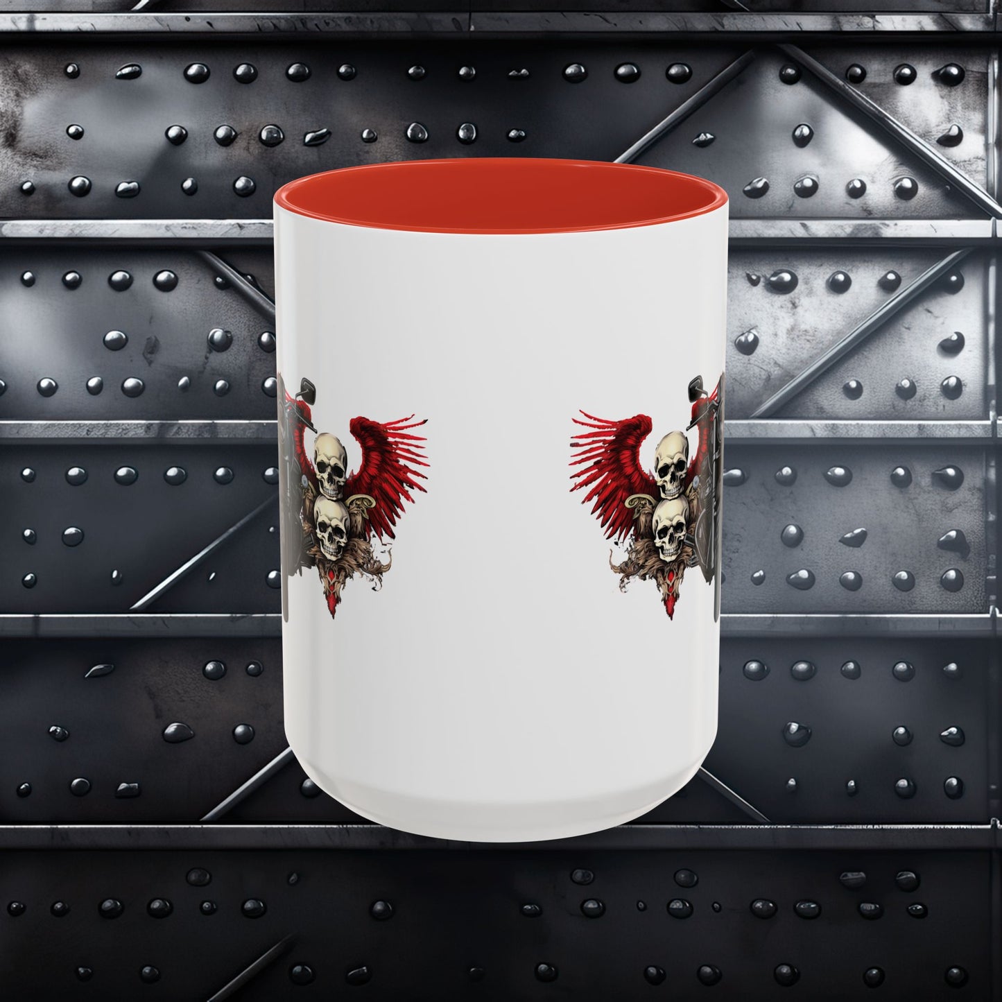 Red Winged Motorcycle with Skulls Coffee Mug (15oz)