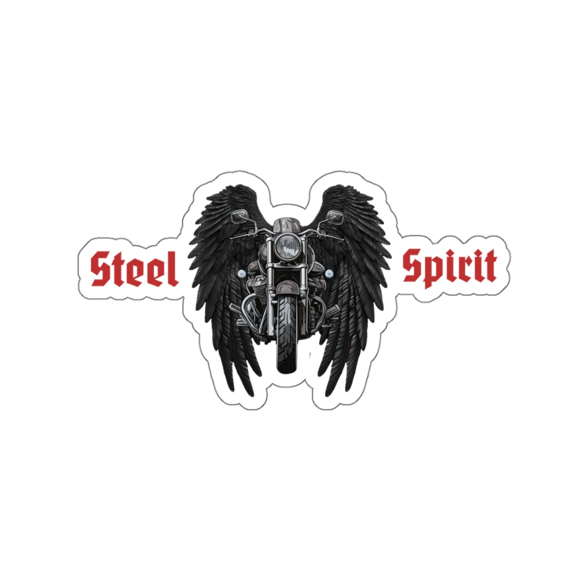 Steel Spirit motorcycle with angel wings logo, vinyl stickers