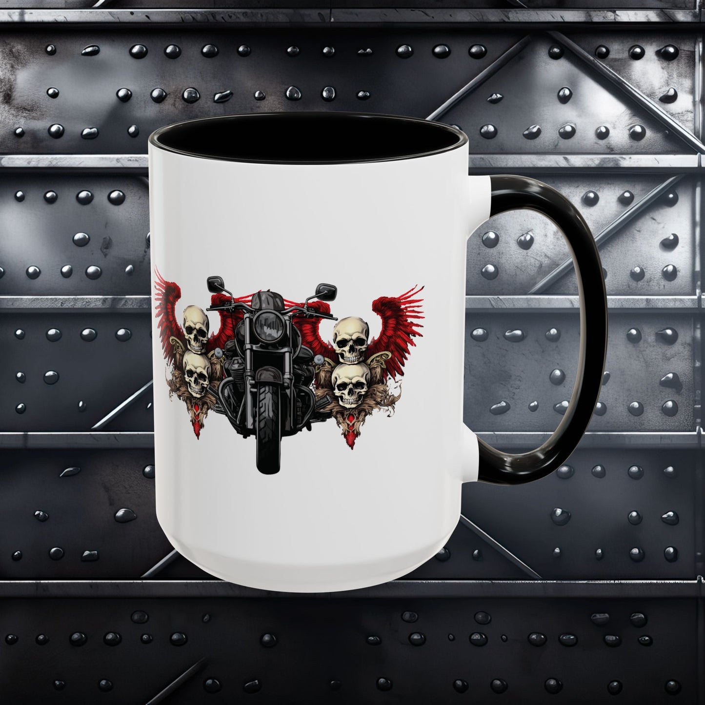 Red Winged Motorcycle with Skulls Coffee Mug (15oz)