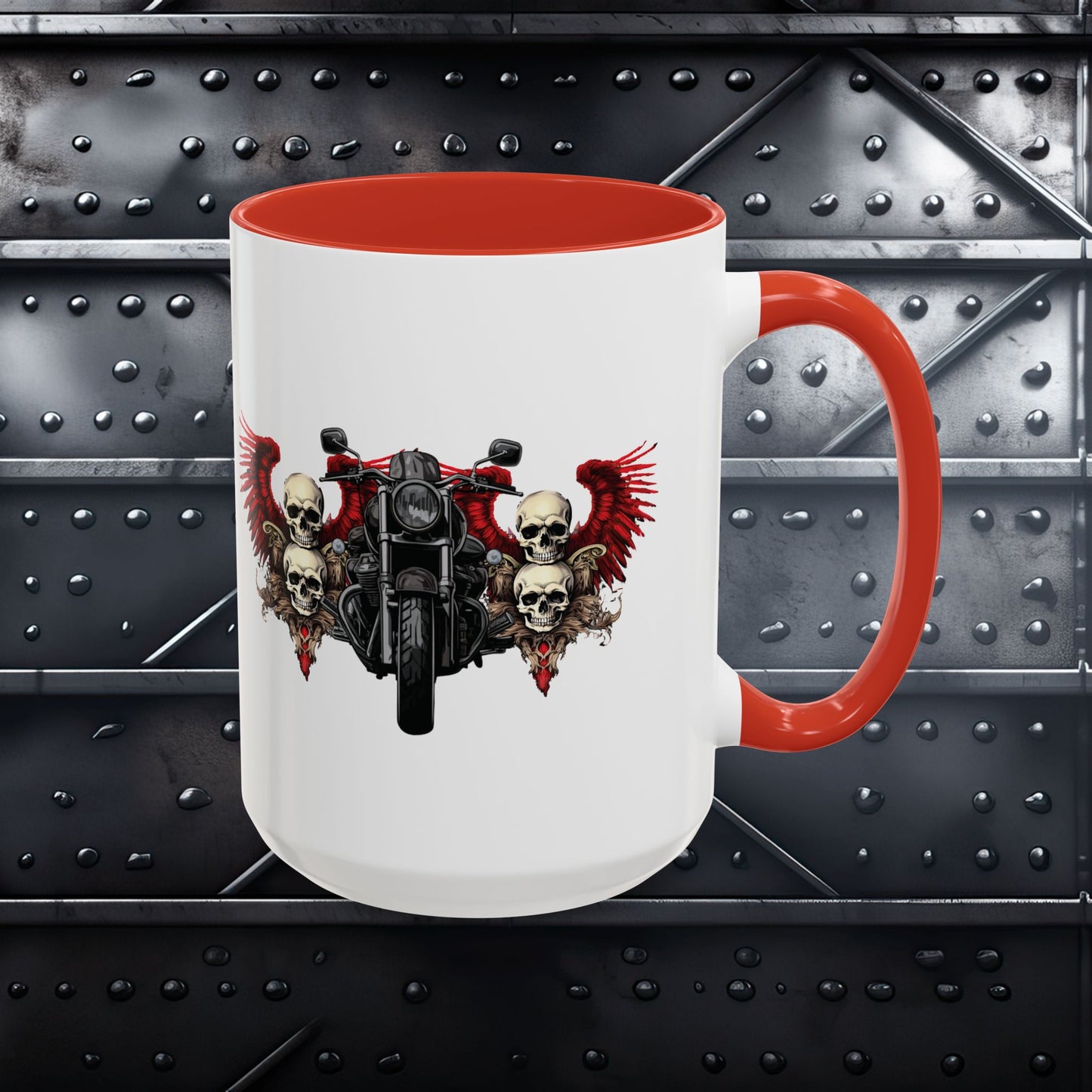 Red Winged Motorcycle with Skulls Coffee Mug (15oz)