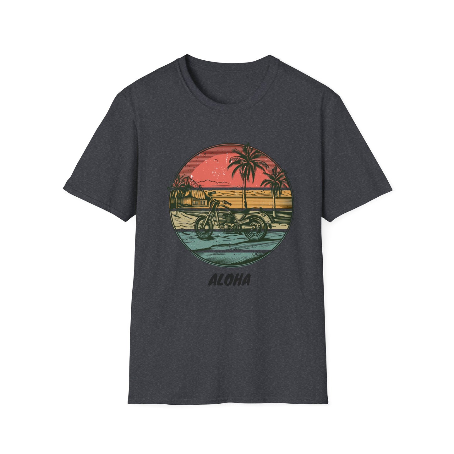 Aloha Hawaiian Motorcycle t-shirt. Grey color. Designed by Steel Spirit.