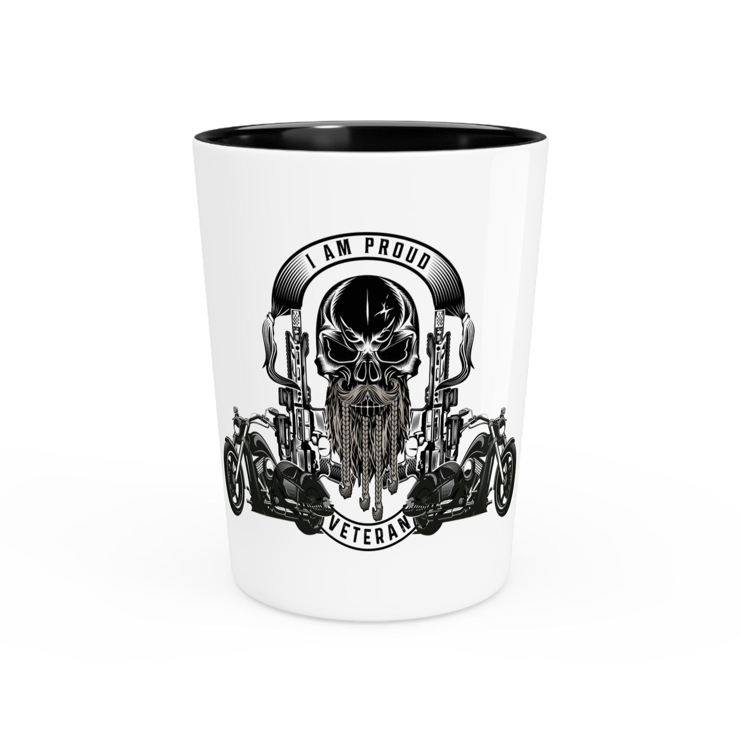 I am Proud. Veteran biker shot glass with Skull by Steel Spirit