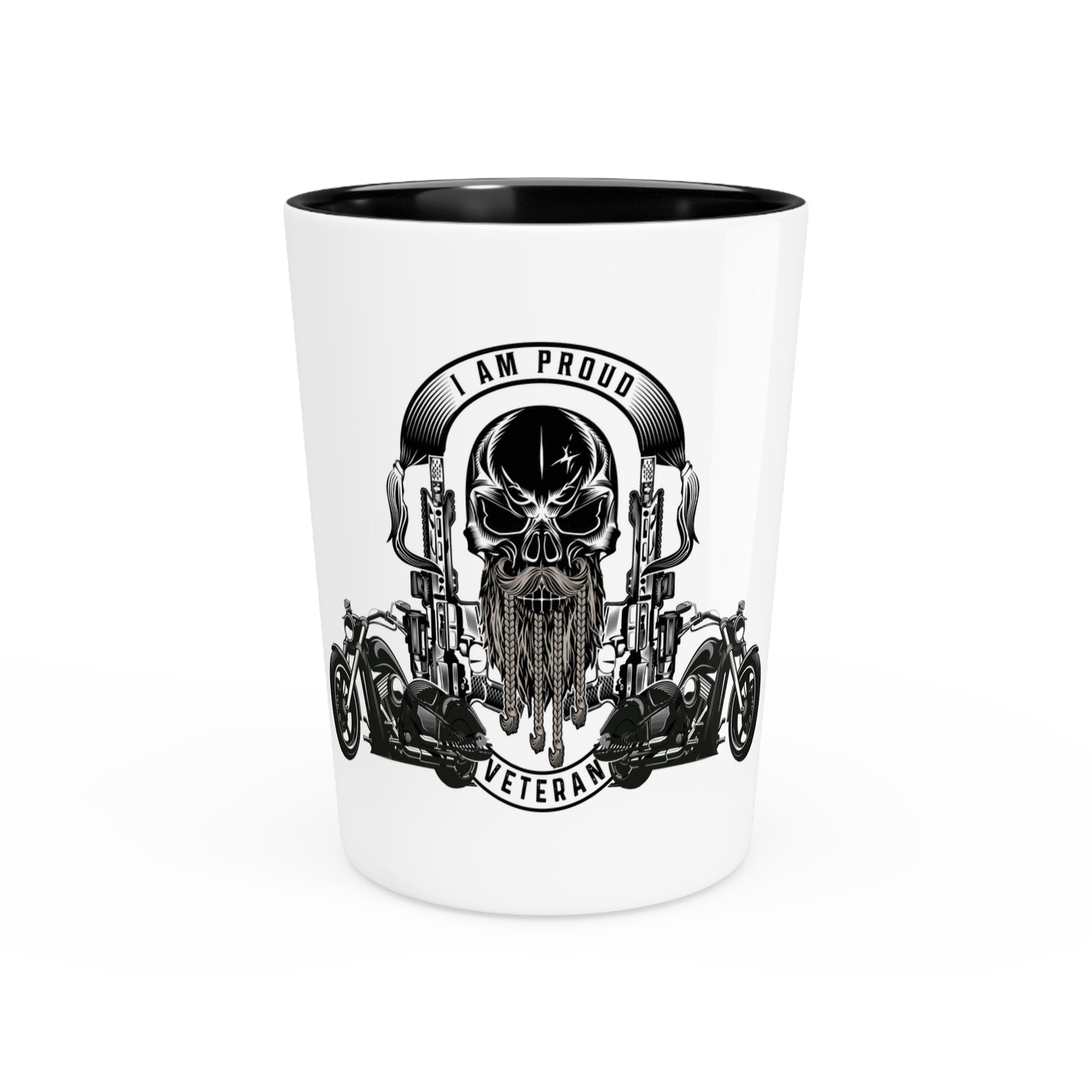 I am Proud. Veteran biker shot glass with Skull by Steel Spirit