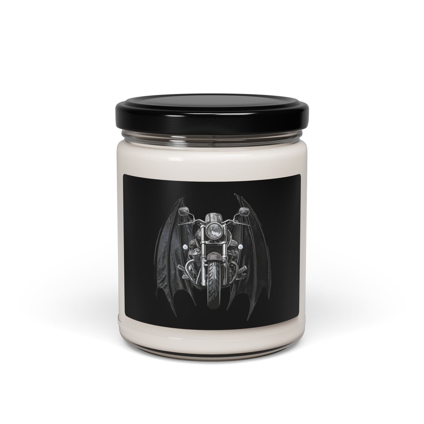 Motorcycle with Bat Wings soy candles. Part of the Steel Spirit Winged Motorcycle collection.