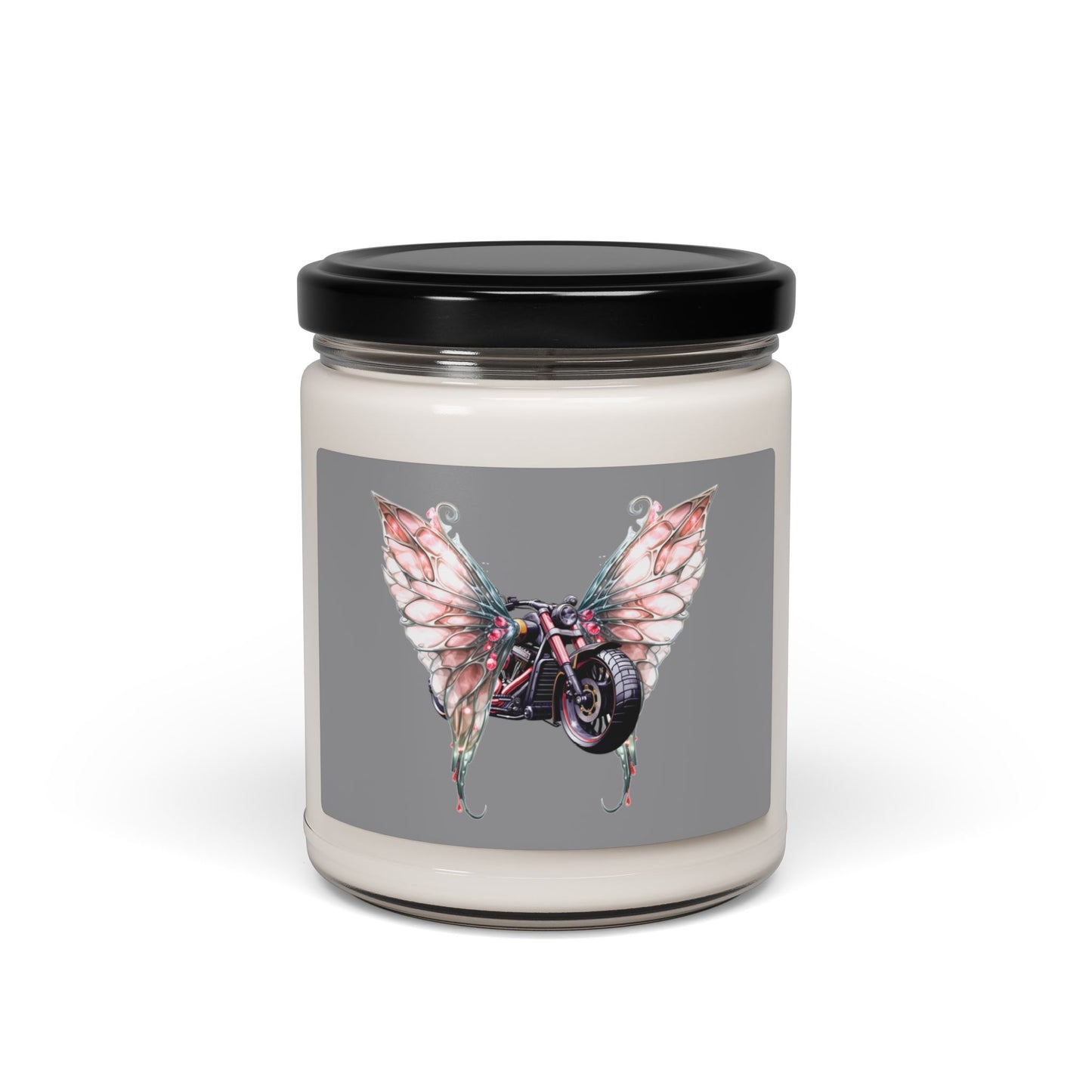 Motorcycle with Pink Fairy wings candle. Part of the Steel Spirit Winged Motorcycle Collection.