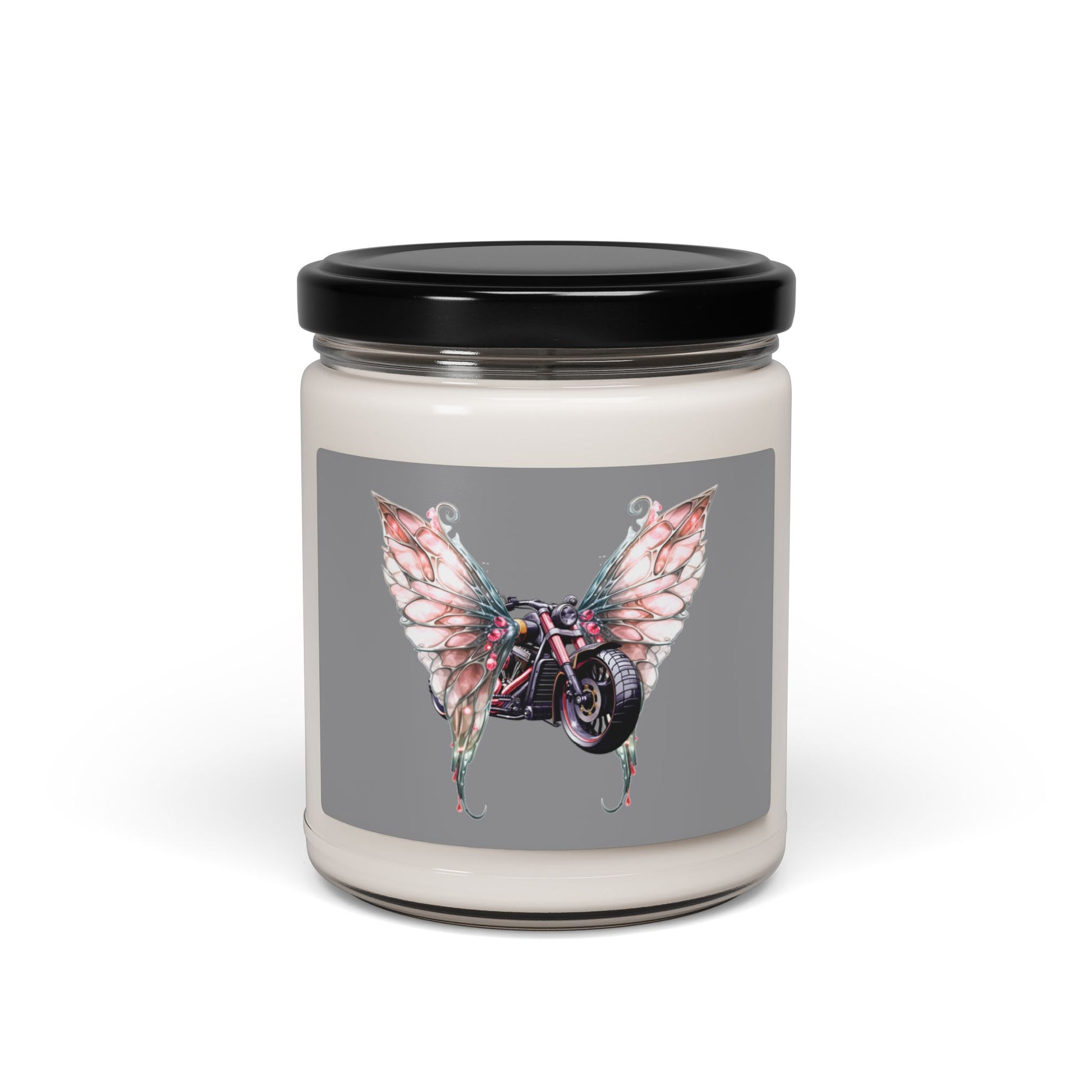 Motorcycle with Pink Fairy wings candle. Part of the Steel Spirit Winged Motorcycle Collection.