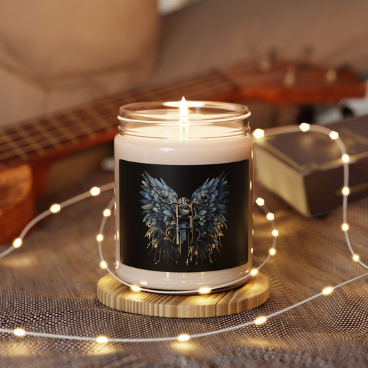 Motorcycle with blue angel wings candle. Part of the Steel Spirit Winged Motorcycle Collection.