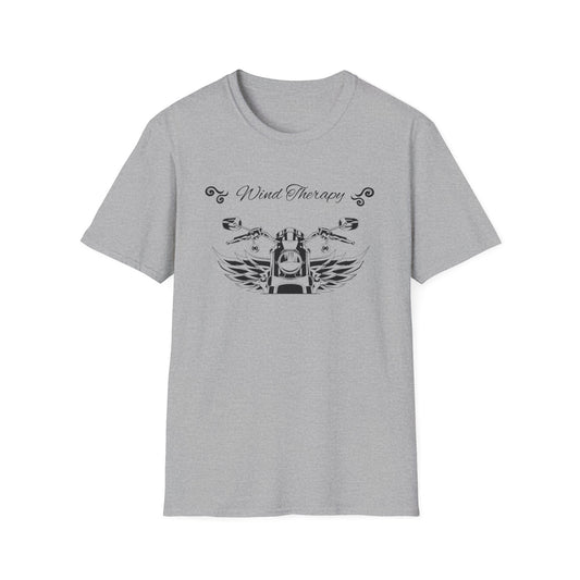 Wind therapy grey motorcycle t-shirt. Designed by Steel Spirit.