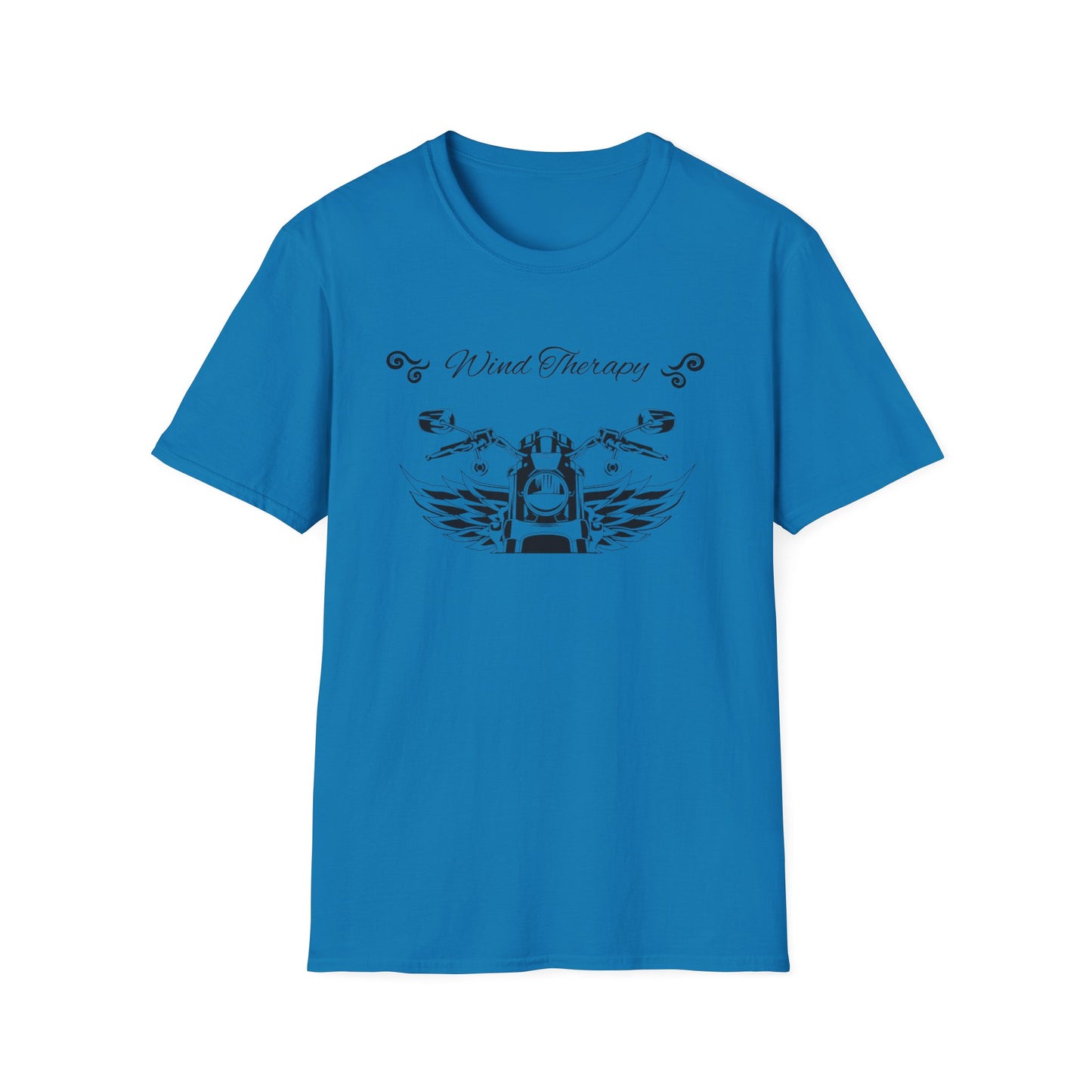 Wind therapy blue motorcycle t-shirt. Designed by Steel Spirit.