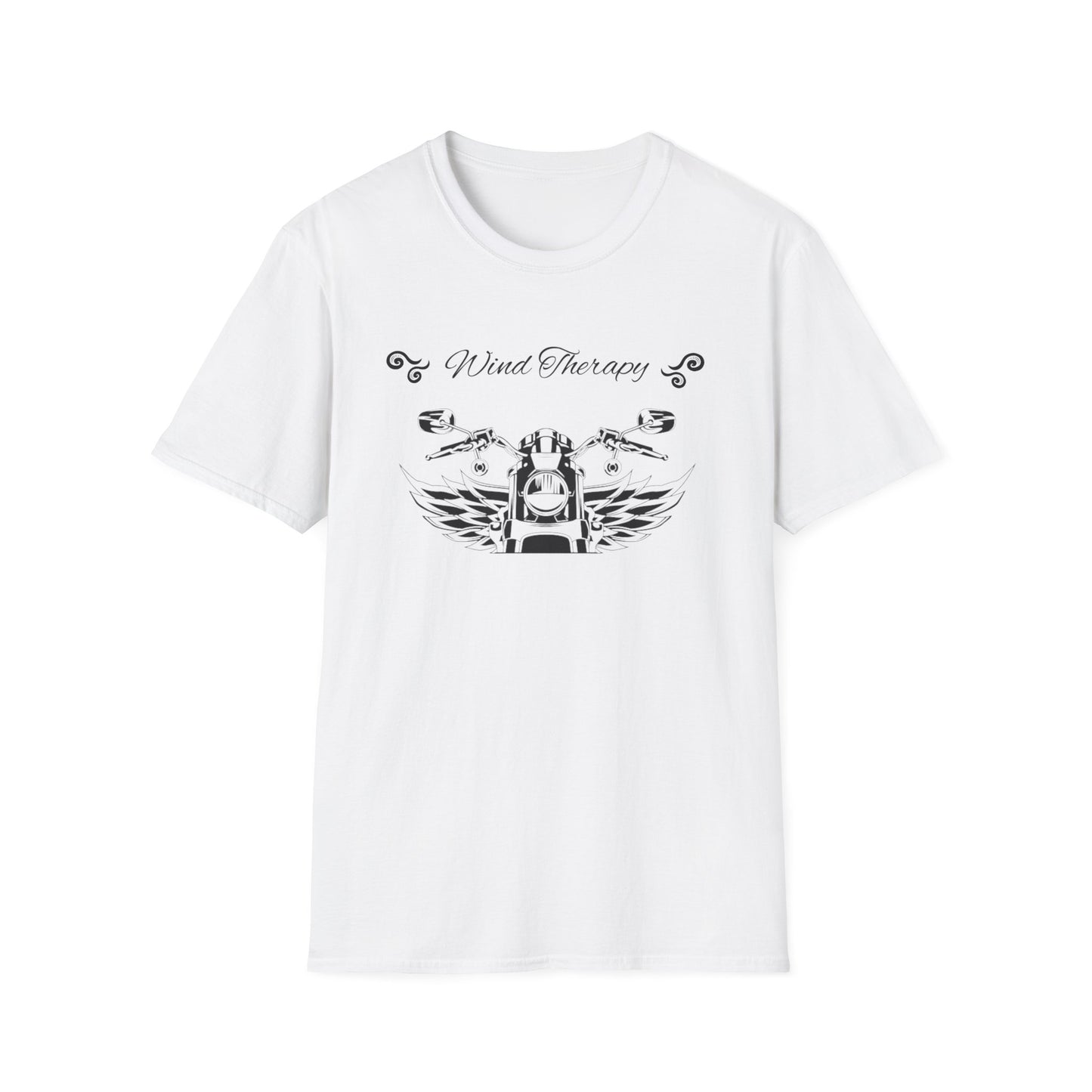 Wind therapy white motorcycle t-shirt. Designed by Steel Spirit.